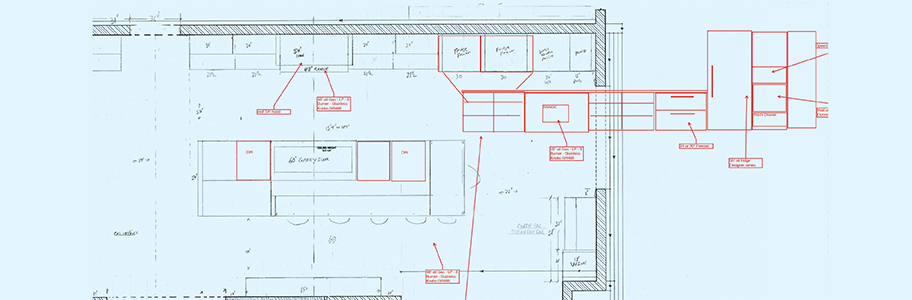 Input-Kitchen layout with red line mark-up