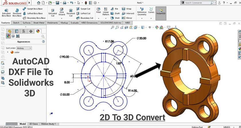 AutoCAD DXF file to SolidWorks 3D