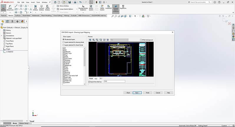 Map DXF Layers to SolidWorks Sketch Entities